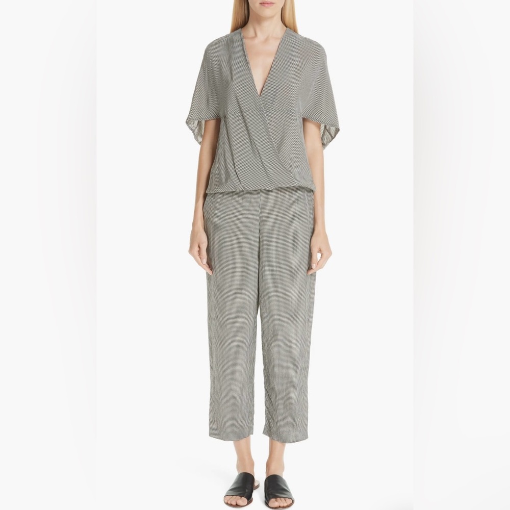 EUC Zero + Maria Cornejo Hex Gingham Jumpsuit in White Pepper/Black